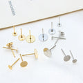 Simple Gold Plated 4mm 6mm 8mm Flat Pad Brass Earring Post Ear Stud Components Pearl Earring Making Findings