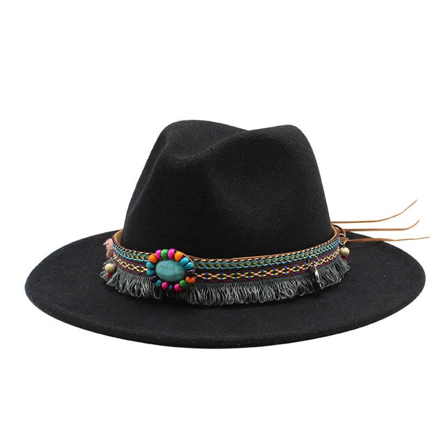 Wide Brim Fedora Hat Belt Buckle Jazz Panama Western Cowboy Hat Casual Outdoor Travel Unisex All-Season MegaBDM