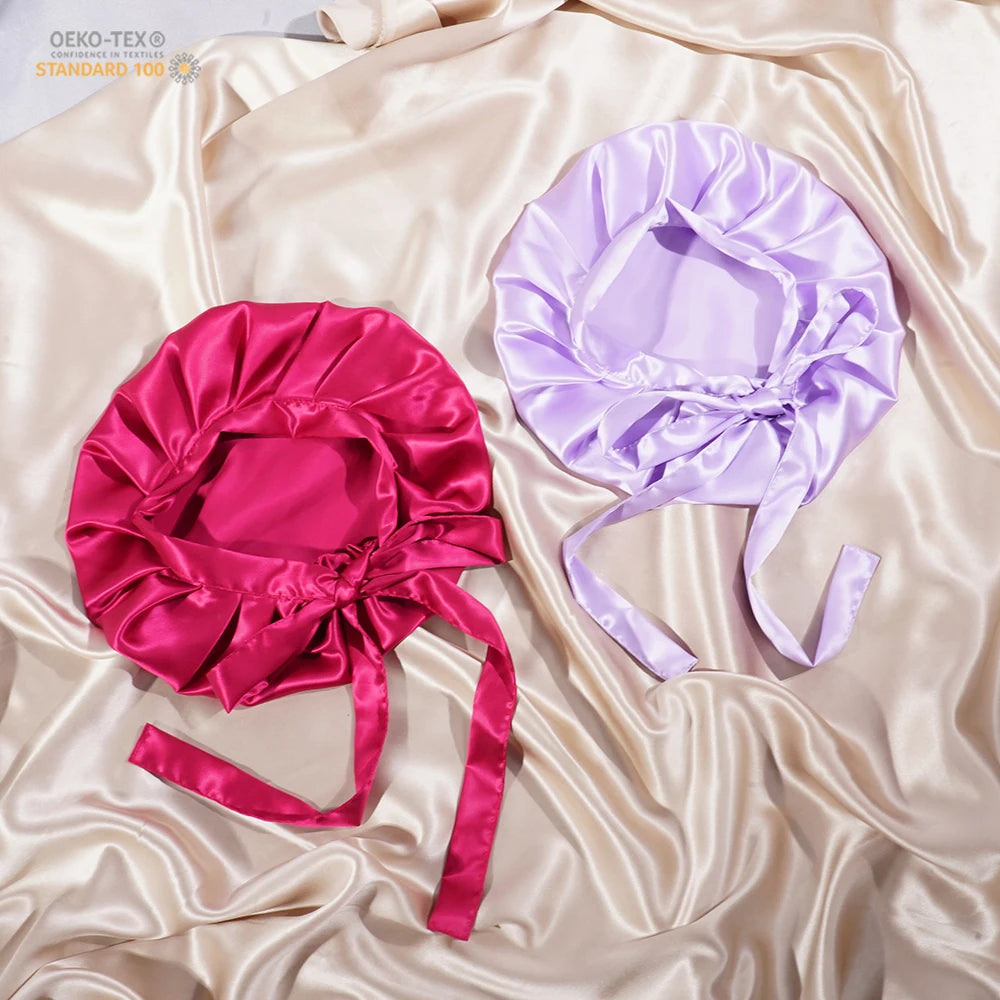 Ready Stock High Quality Silk Night Cap Antistatic 19Momme Pure 100% Mulberry Silk Sleep Bonnet