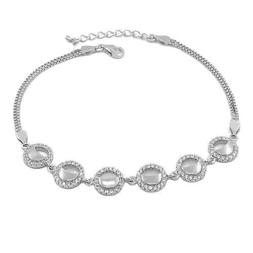 Korean Style Moon Design CZ Stones Micro Paved Dainty Sterling Silver 925 Bracelets 2022