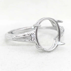 Sterling Silver 10*12mm Semi Mount Ring Empty Frame Blank Support Setting S925 Base Holder Without Center Stone for DIY Inlay