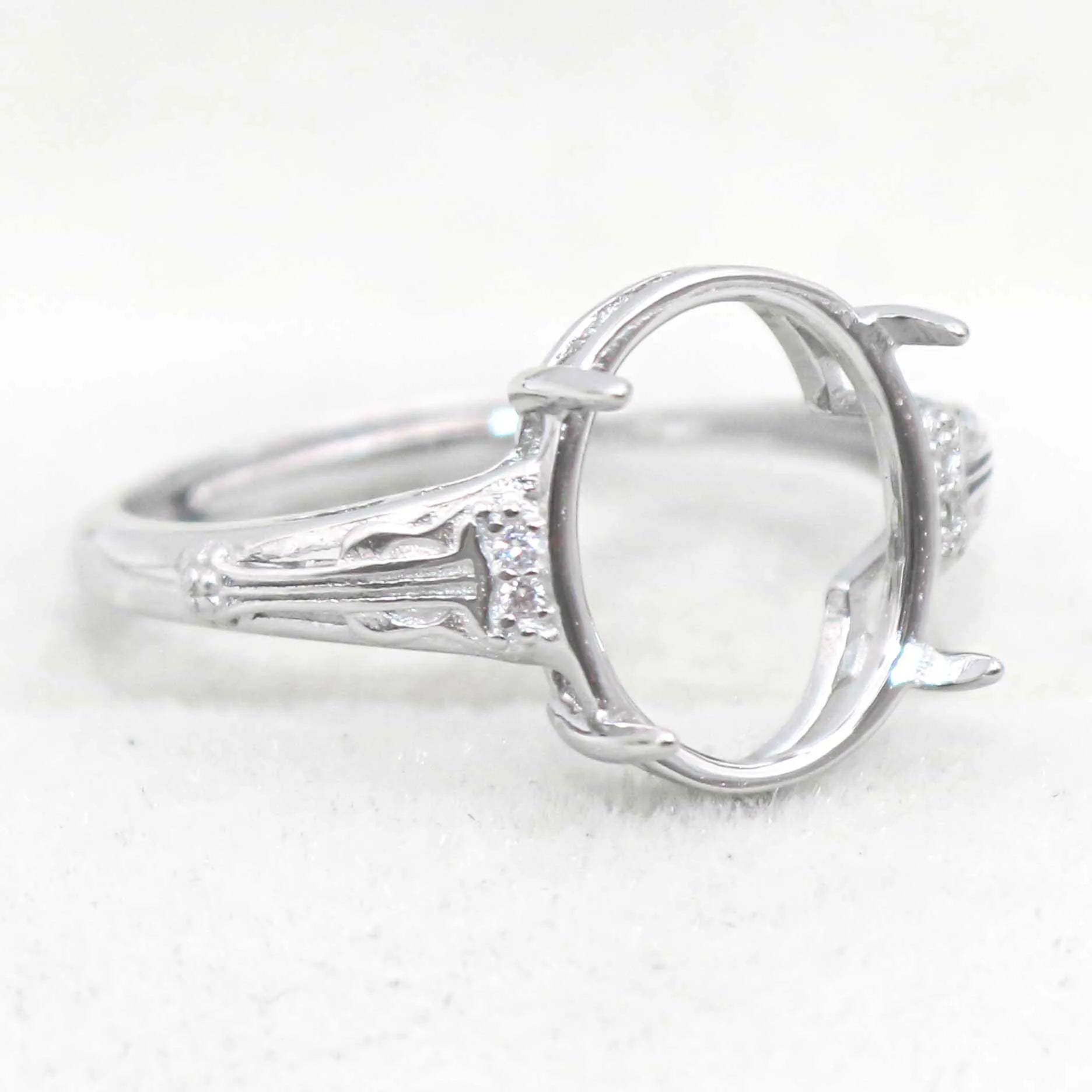 Sterling Silver 10*12mm Semi Mount Ring Empty Frame Blank Support Setting S925 Base Holder Without Center Stone for DIY Inlay