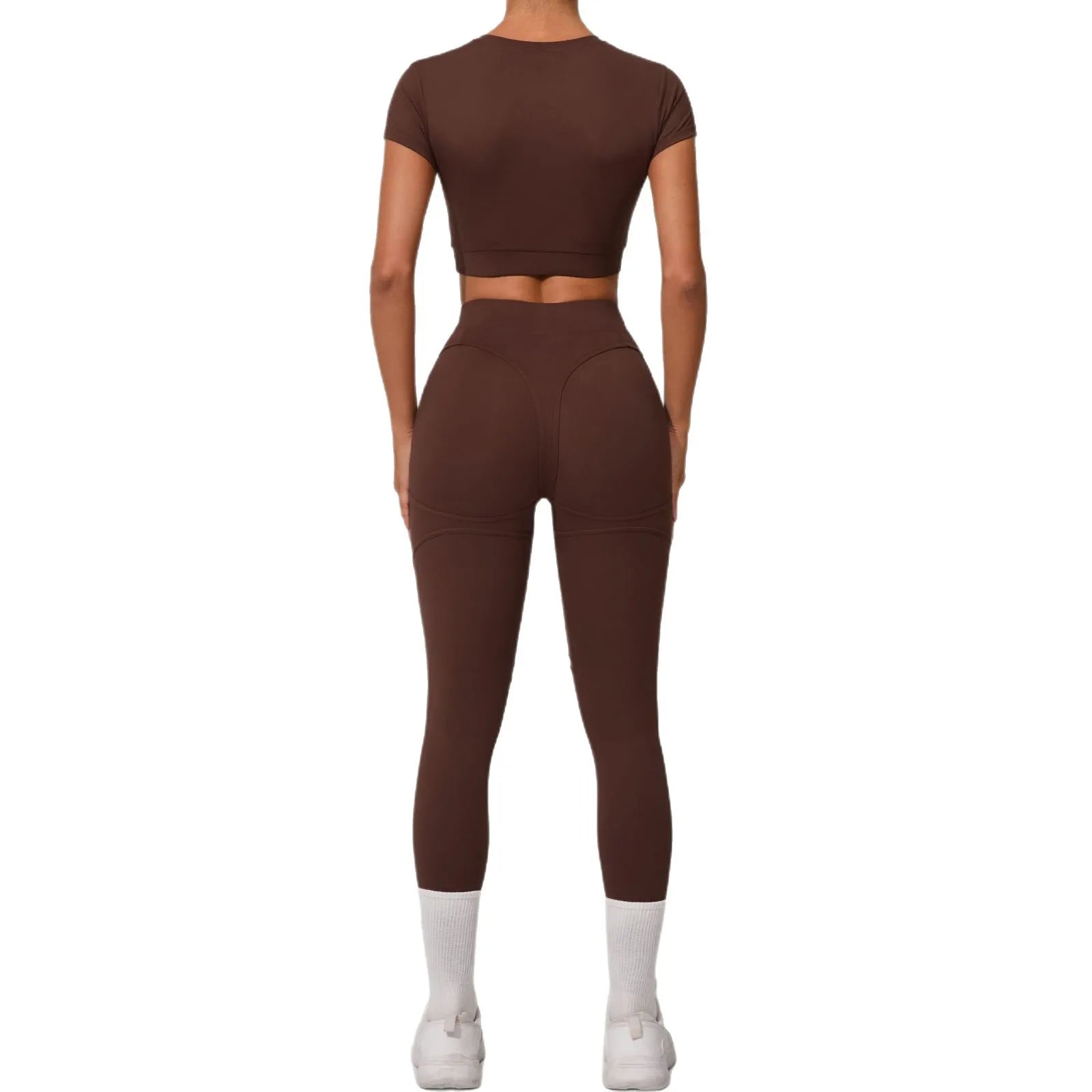 New Arrival Yoga Sets Women Short Sleeve O Neck Crop Top High Waist Lifting Running Fitness Yoga Pants Women Yoga Wear