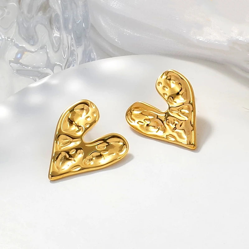 Fashionable Stainless Steel  Wholesale Jewelry Bulk Texture Heart Round Stud Earrings for Women Bijoux En Acier Inoxydable Femme