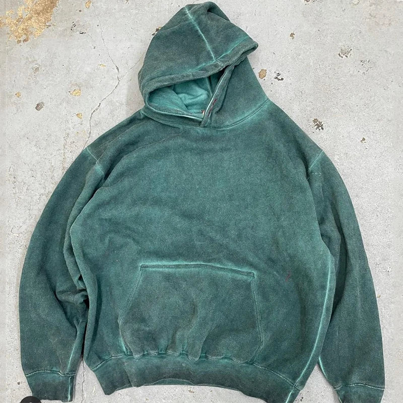 Men's 100% Cotton Lined Anti-Wrinkle Heavyweight 420Gram Retro Wax Dyed Hooded Sweater Loose Fit Warm Washed Street Hoodies