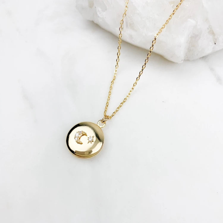 Fashion Sun Moon Stainless Steel Chain Necklace Fine Photo Box Real Gold Plated Waterproof Locket Necklace Jewelry for Women