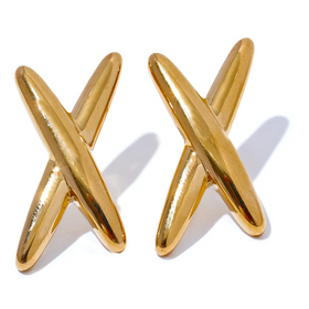 JINYOU 2584 Minimalist Stainless Steel X Stud Earrings Textured Metal Rust Proof Fashion Daily Charm Jewelry Women Waterproof
