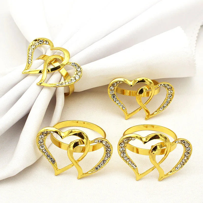 Ychon Valentine's Day love Napkin Ring Metal Diamond Napkin Buckle Napkin Rings Hotel Heart-shaped Table Mouth Cloth Ring
