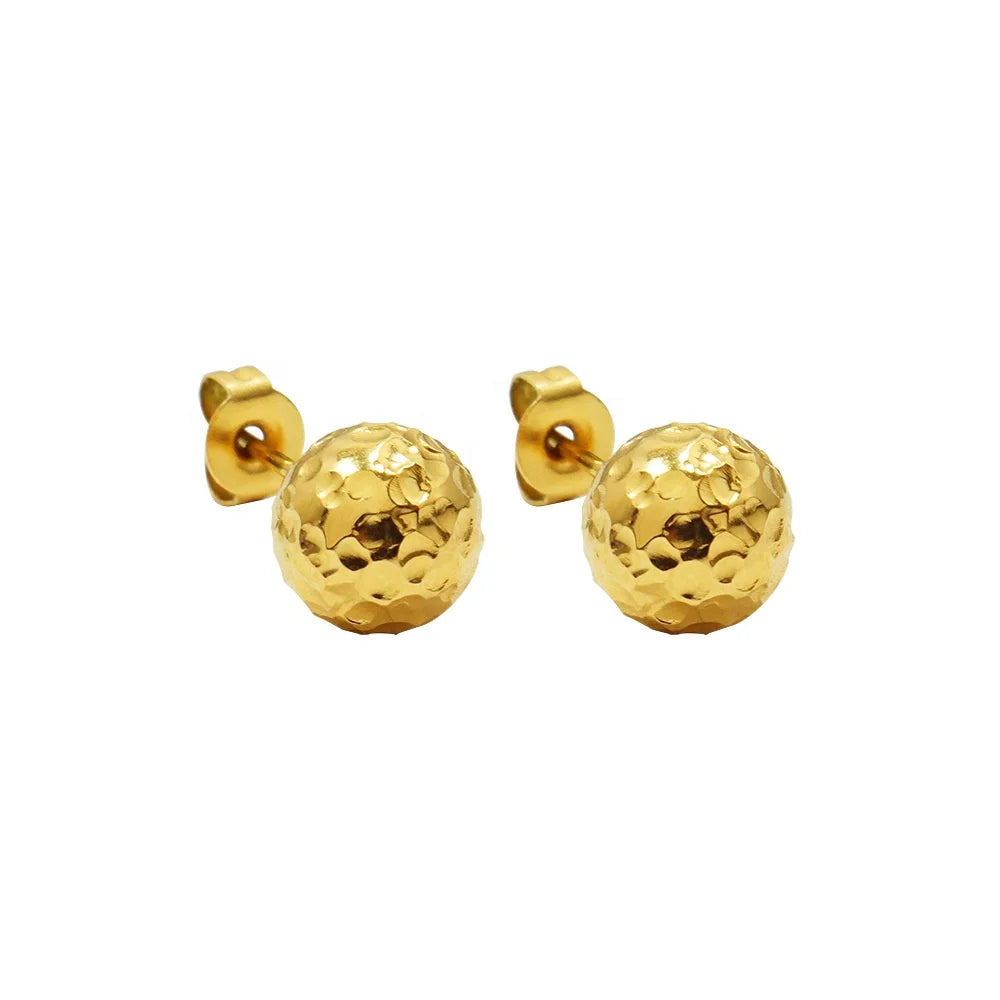 Fashion French 18k Gold Plated Titanium Tin Paper Round Ball Small Gold Ball Stud Pickleball Earrings