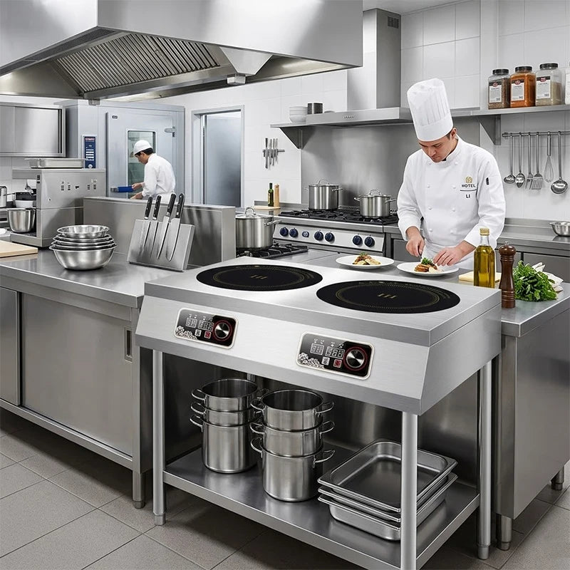 In-Smart 3500W Electric Induction Cooker 220V Four-Burner Stovetop Stainless Steel Rack Easy Commercial Kitchen Equipment