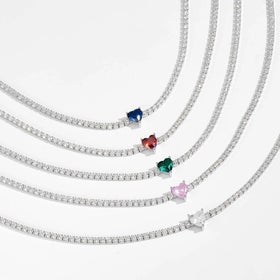 FUAMAY Fashion Dainty 925 Sterling Silver 2MM Tennis Necklace Women Colored Heart Necklace 6mm Heart Tennis Necklace