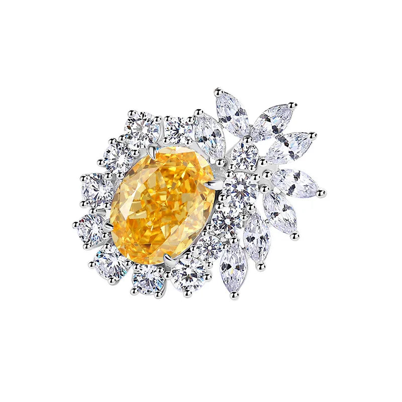 Original Design S925 Sterling Silver 8ct Diamond Ring High Carbon Zircon Oval Flower Shaped Rhodium Plating Weddings Parties
