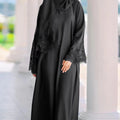 New Luxury Lace Trimmed Open Abaya Muslim Women's Robe with Hijab Set Middle East Ramadan Style