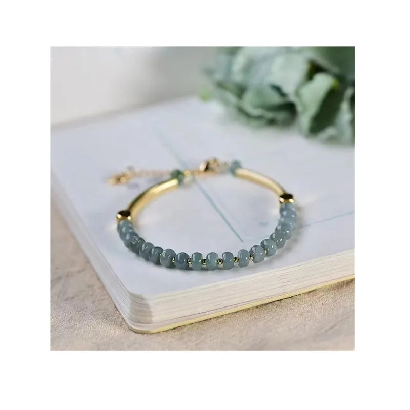 Hand Made 14k Gold Filled  Natural Blue Burma Jadeite Vintage  Bangle Natural Crystal Gemstone Wire Wrapped  Jewelry