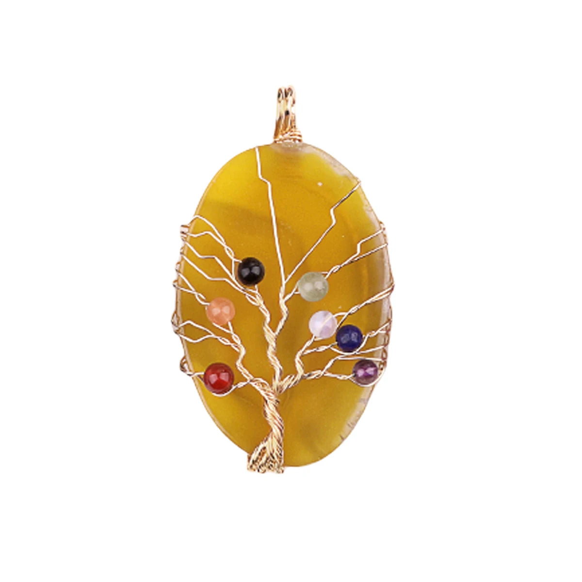 Fashional Chakela Stone Gold Wrap Wire Life Tree Pendant Yellow Agate Natural Agate Stone Accessory for DIY Decoration