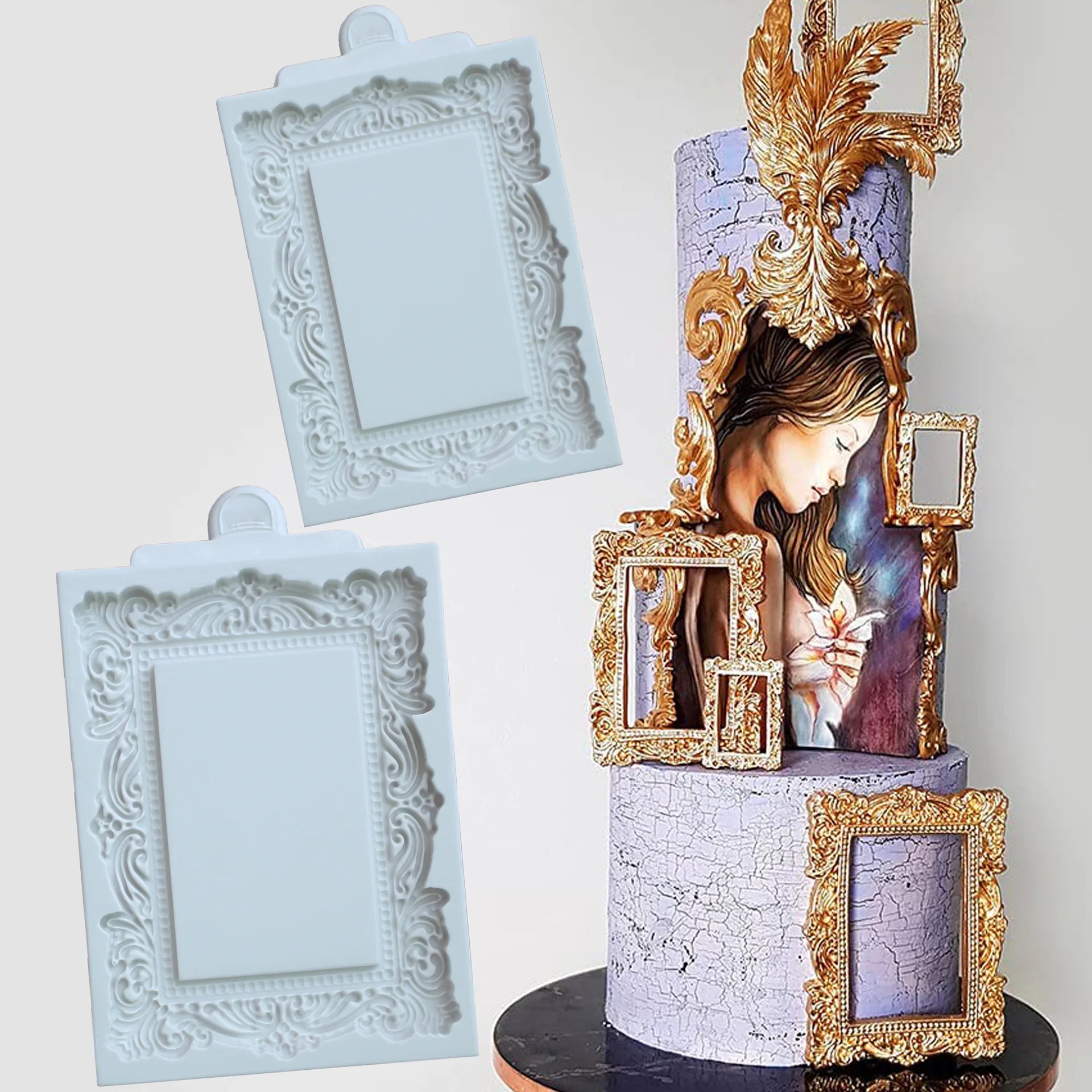 European Style Retro Mirror Frame Sugar Flipping Cake Mold Dry Perth Chocolate Silicone Mold Clay Soft Ceramic Mold