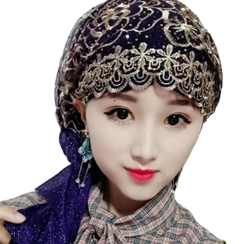 Muslim Ladies Lace Breathable Tie Back Scarf with Double Tie Design for All Seasons