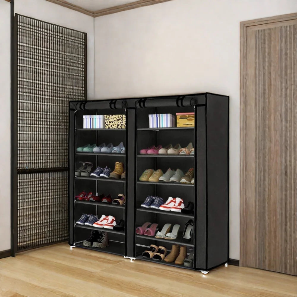10-Layer Modern Shoe Rack Storage Tower Cheaper Wooden Plastic Shoe Cabinet with Nonwoven Fabric for Home Living Room Bedroom