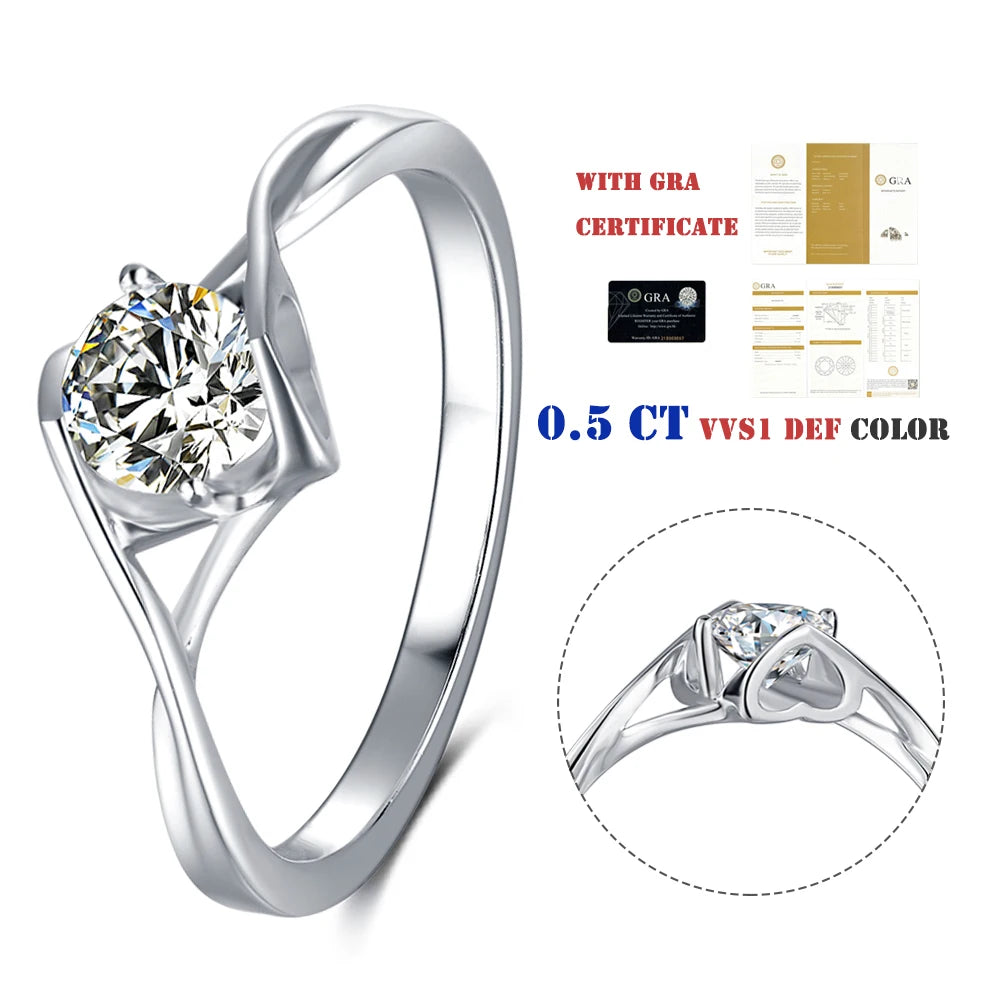 Abiding Jewelry Elegant 925 Sterling Silver 5mm Centre Main Stone Round Moissanite Diamond Engagement Ring