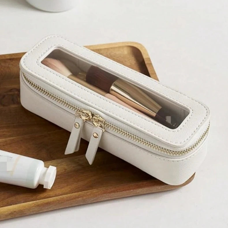 Women's Portable Mini Makeup Bag New Design PU Leather Travel Cosmetic Box Large Zipper for Lipstick Toiletries Brushes Storage