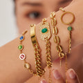18K Gold Plated Stainless Steel Cuban Chain Bracelet Surface Bar Bangle Natural Stone Hollow Shell Chain Bracelet