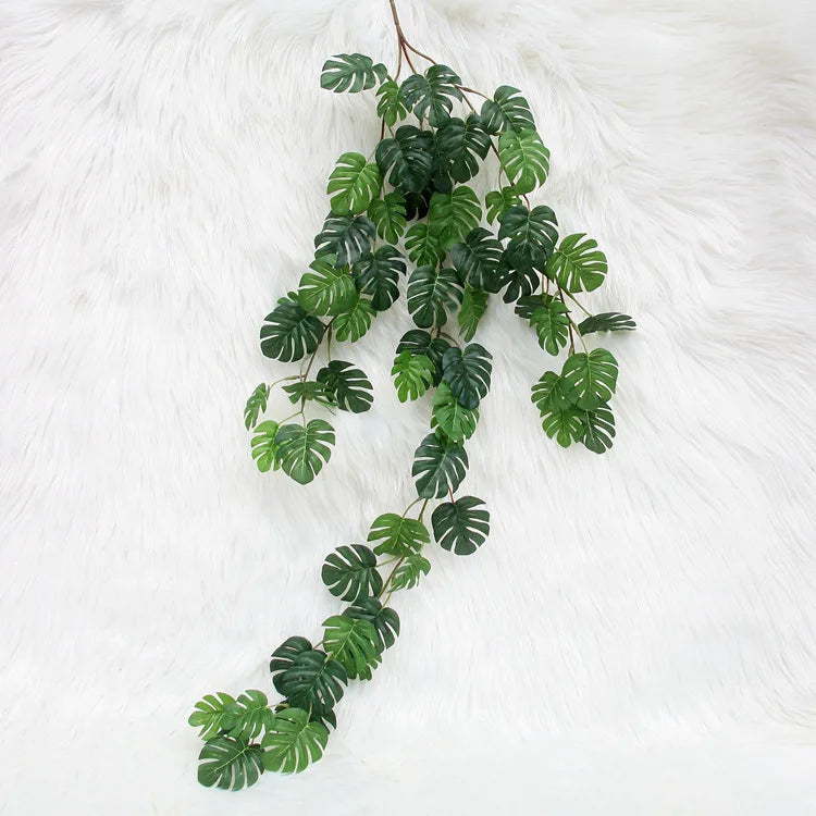 O-X007 INS Hot Sale Outdoor Artificial Turtle Leaf Rattan Plants 80cm Simulated Plant 55 Leaves Plastic Green Leaves Fence Vine