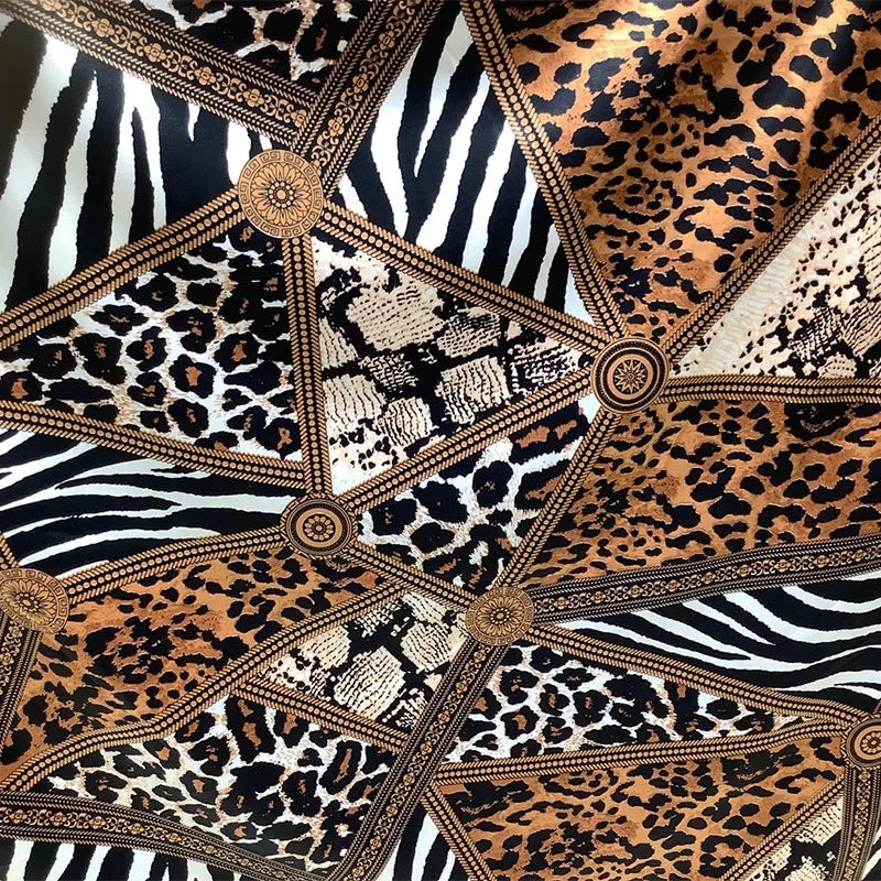 Hot Sale Vintage Prints Leopard Chain Satin Fabric Polyester Printed Satin Fabric for Dress