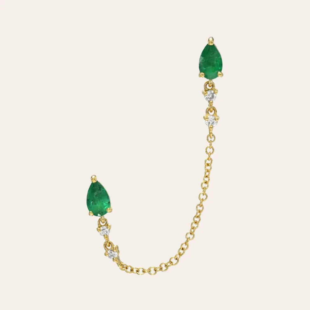 Minimalist S925 Sterling Silver Jewelry Luxury Emerald Diamond Chain Tassel Earrings Threader Stud Earrings YF3439