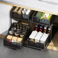 Kitchen Bathroom Double-Layer Under-Sink Cabinet Organizer Pullout Storage Drawers Multi-functional Save Space Modern Carbon