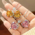 Merryshine Copper Bridal Fine Pink Heart Gemstone Cz Zirconia Custom Gem Austrian Fashion Crystal Jewelry Set for Woman