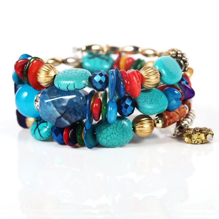 Bohemian Style Artificial Stone Turquoise Amethyst Agate Resin Beads Warp Boho Bracelet Jewelry for Women