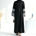 Mexizo Linen Open Abaya for Women Islamic Clothing with Embroidered Flower Sleeves Plus Size Muslim Dress for Adults