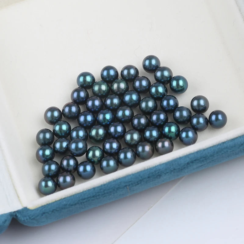 Zhuji 6-7mm Natural Freshwater Pearl Black round Shape DIY Making Loose Pearls