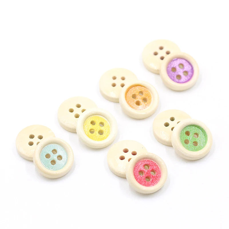 High Quality 15mm 4-Hole Colorful Wooden Button Eco-Friendly Natural Wood Button for Kids Wear Clothes and Baby Outfits