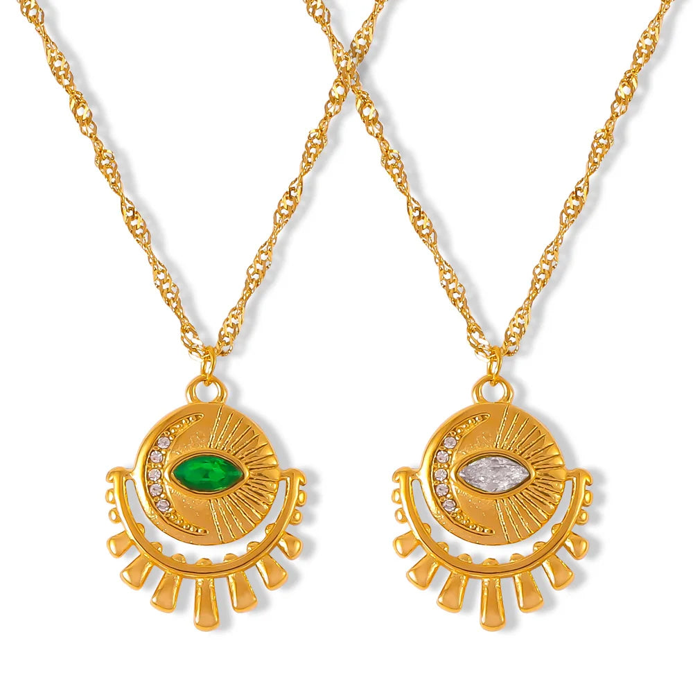 Personality Round Brand Inset Zircon Eyes Pendant Necklace Light Luxury Niche Design Sense Titanium Steel Gold-plated Choker