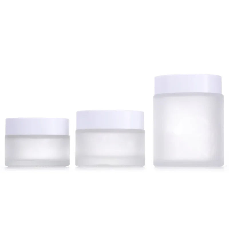 5g 10g 15g 30g 50g 100g Hot Sale Skin Care clear Frosted Glass Jars Cosmetic Face Cream Container with White Black Lid