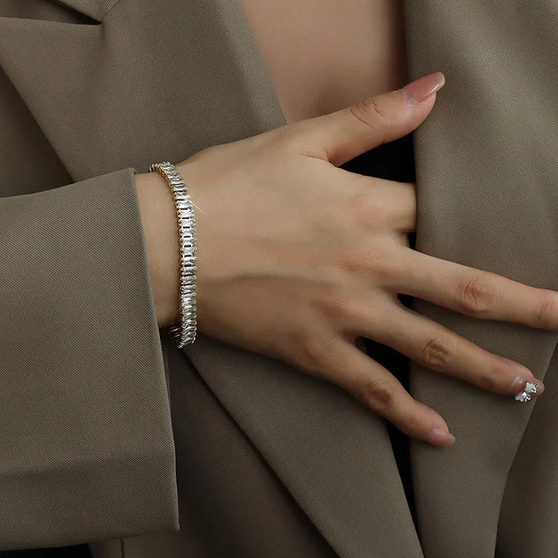 OEM & ODM Fashion Paved 6mm Wide 18K Gold Stainless Steel Tennis Zircon Bracelet