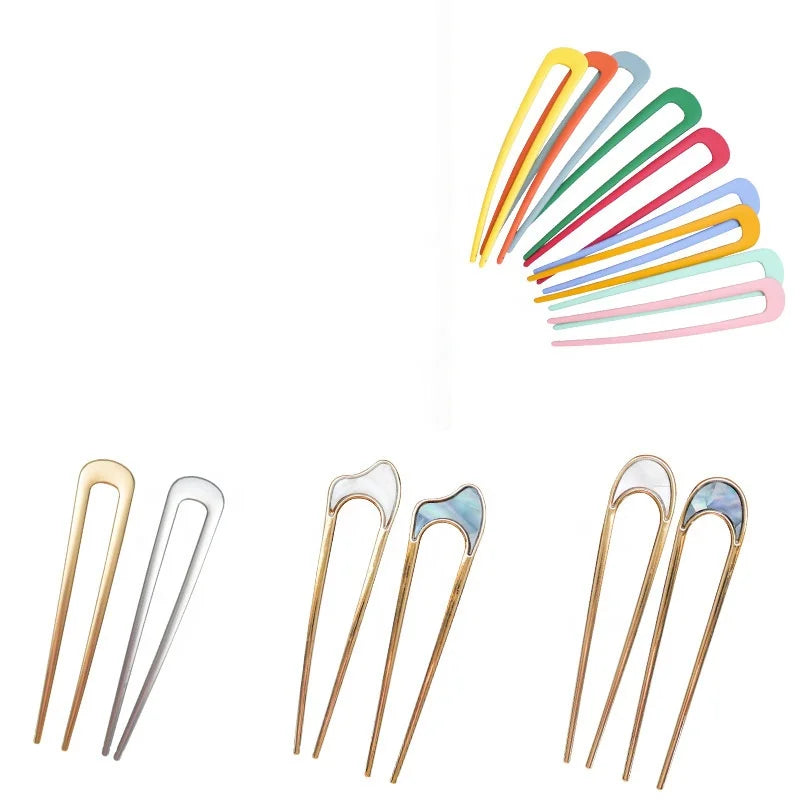 2 Prongs Updo Chignon Fork Sticks Helpers Flyaway Women Headdress Chopsticks Gold Silver Metal Alloy Hairpin U Shaped Hair Pin