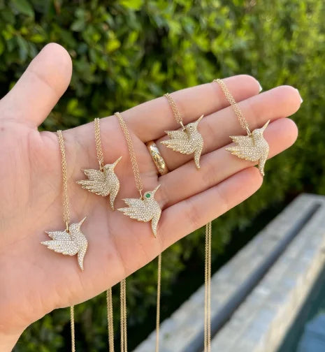 YUNCHENG Custom Jewelry Baby Hummingbird 18K Gold Plated Layer Women's Pendant Necklace Jewelry in 925 Sterling Silver