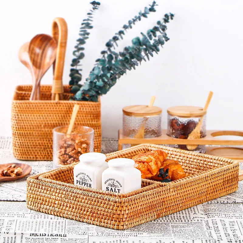 Customized Size Bohemian Eco-Friendly Rattan Storage Tray with Food Cover Kitchen & Living Room Use Single Tier