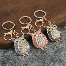 Luxury Diamond Cartoon Owl Metal Keychain Creative Bag Pendants Manufacturer Key Ring
