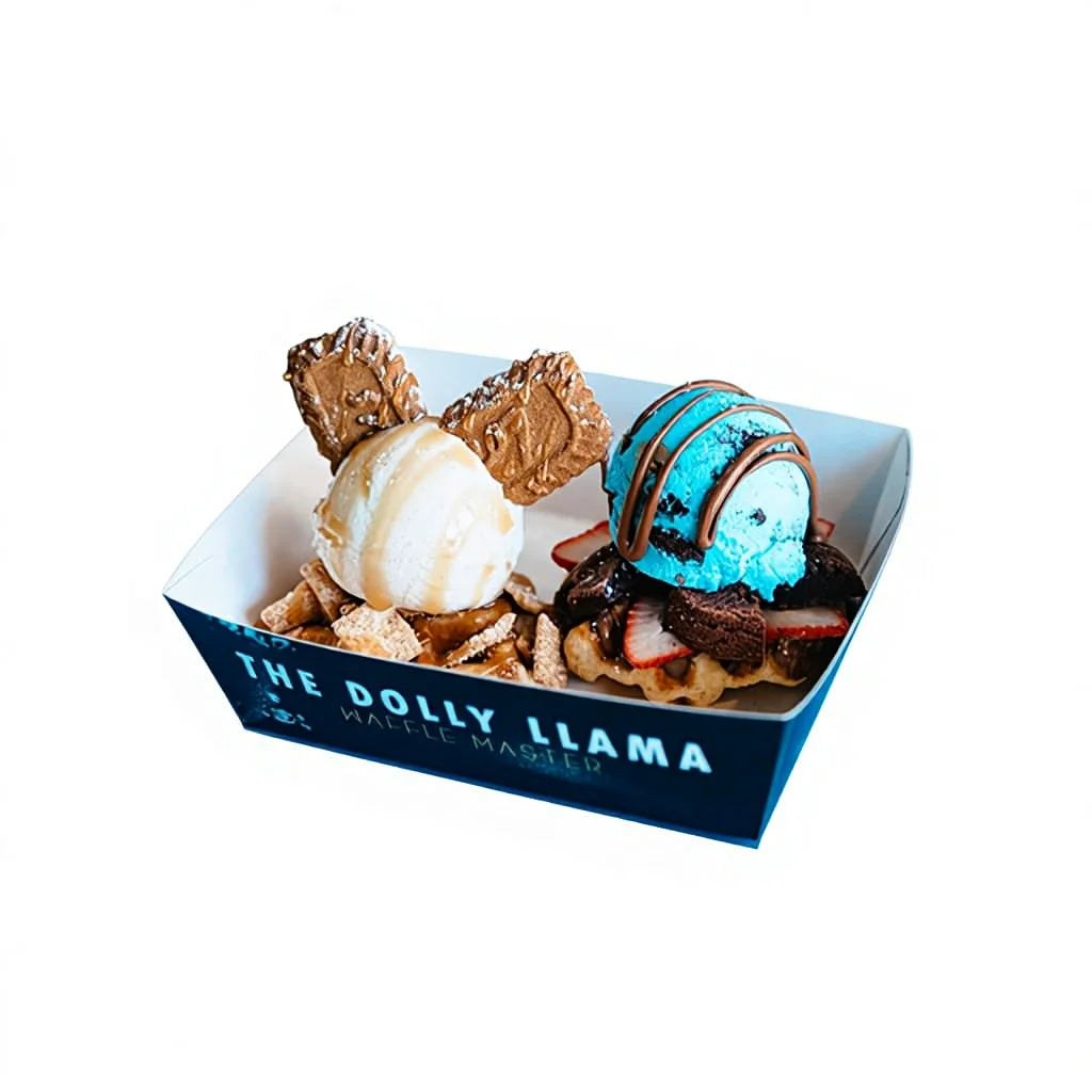 Factory Customized Food Grade Paper Waffle Box Custom Waffle Ice Cream Tray Paper Box with Gold Foil Logo