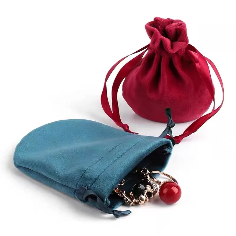 Round Shape Custom Velvet Jewelry Bags Wirh Ribbon