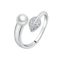 Leaf Base Adjustable Open Size 925 Sterling Silver Jewelry Waterproof Designs Pearl Ring Woman for Girls