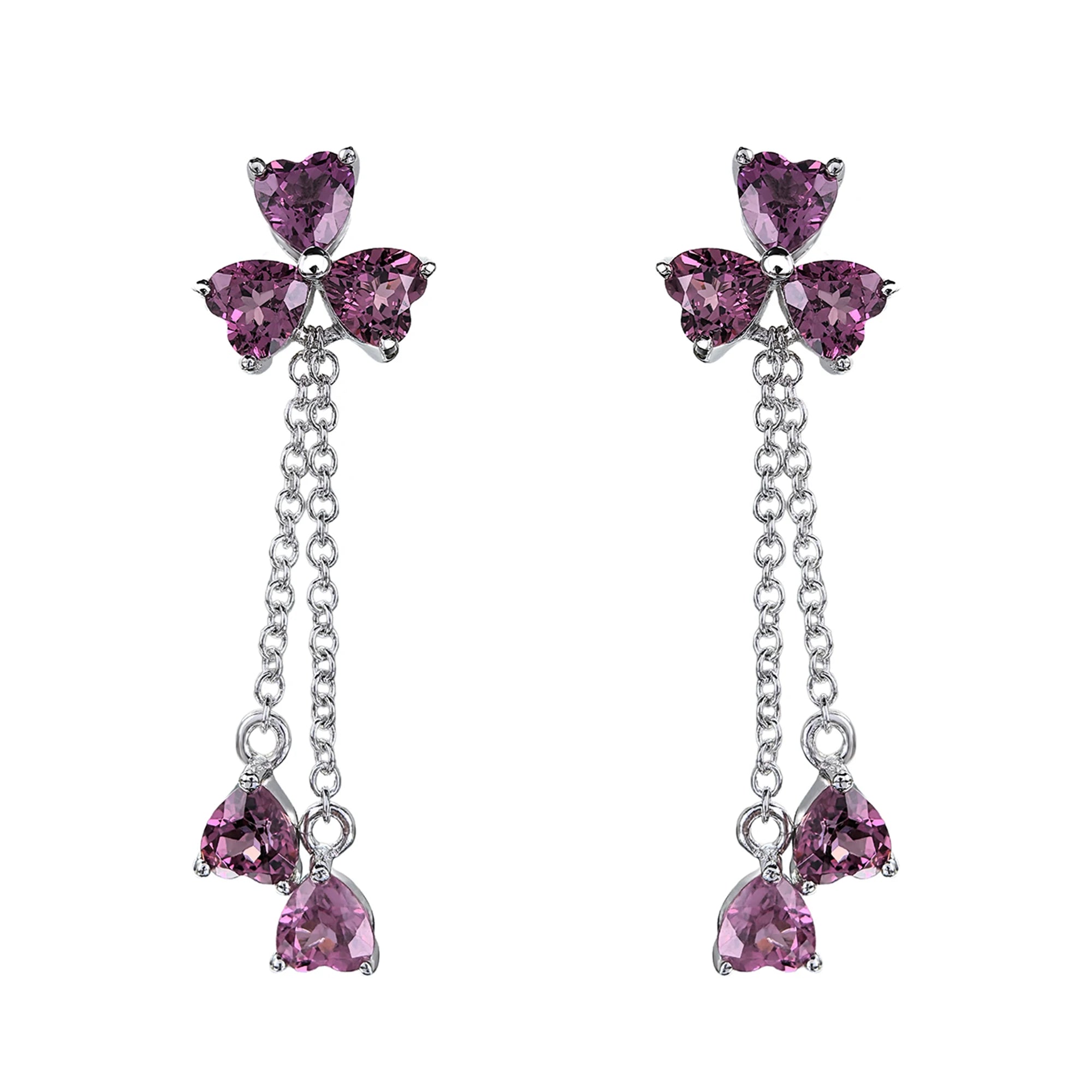 Delicate Rhodium Plated 925 Silver Jewelry Natural Pyrope Clover Drop Earrings for Women Fine Earrings