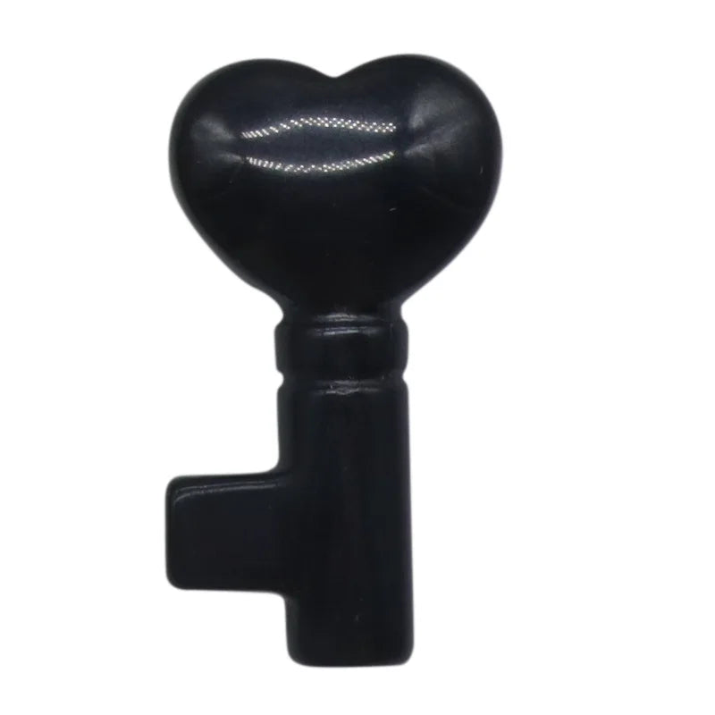 DIY Wholesale Hand Carved Natural Gemstone Jewelry As Gift Black Obsidian Key Shaped Natural Crystal Key