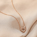 Valentines Day Gold Plated Stainless Steel Cubic Zircon Heart Pendant Necklace with Classic Clavicle Chain