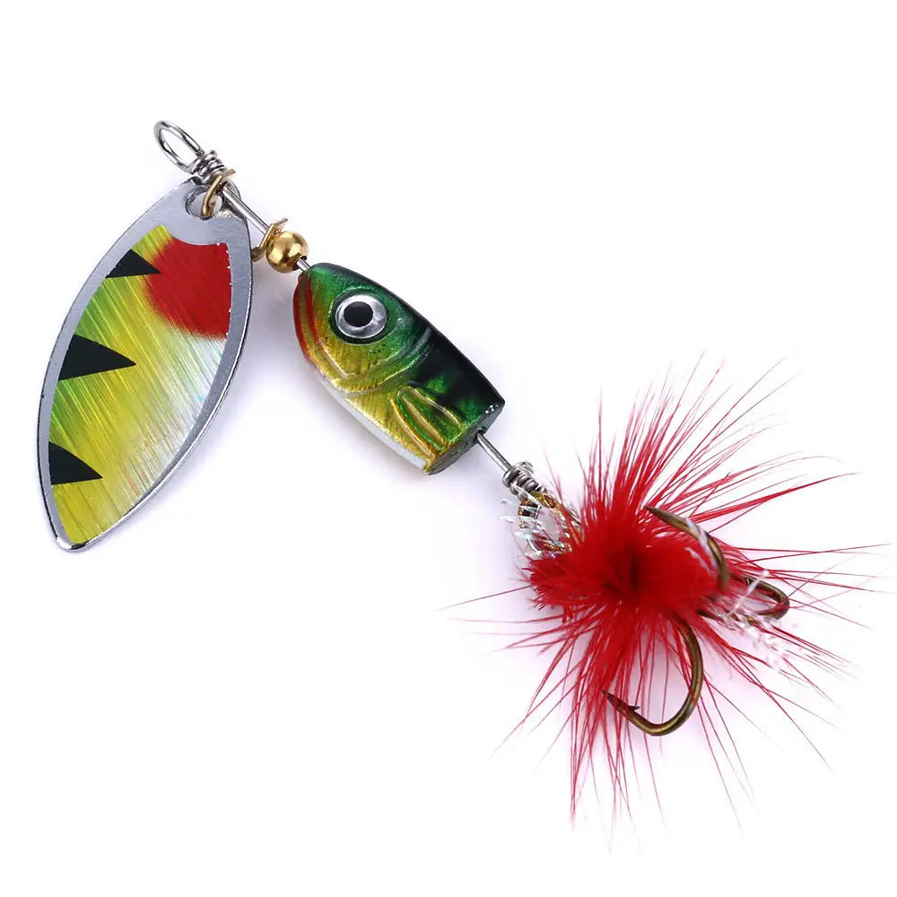 Wholesale SP299 4.5cm 4.5g Rotating Sequin Lead Jig Head Metal Spinner Baits Spoon Fishing Lures with Feather Hook