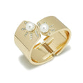 Elegant Asymmetric Rhinestone Inlaid Alloy Bangle Bracelet Big Pearl Gold Plated Open Cuff Bracelet Women Accessories