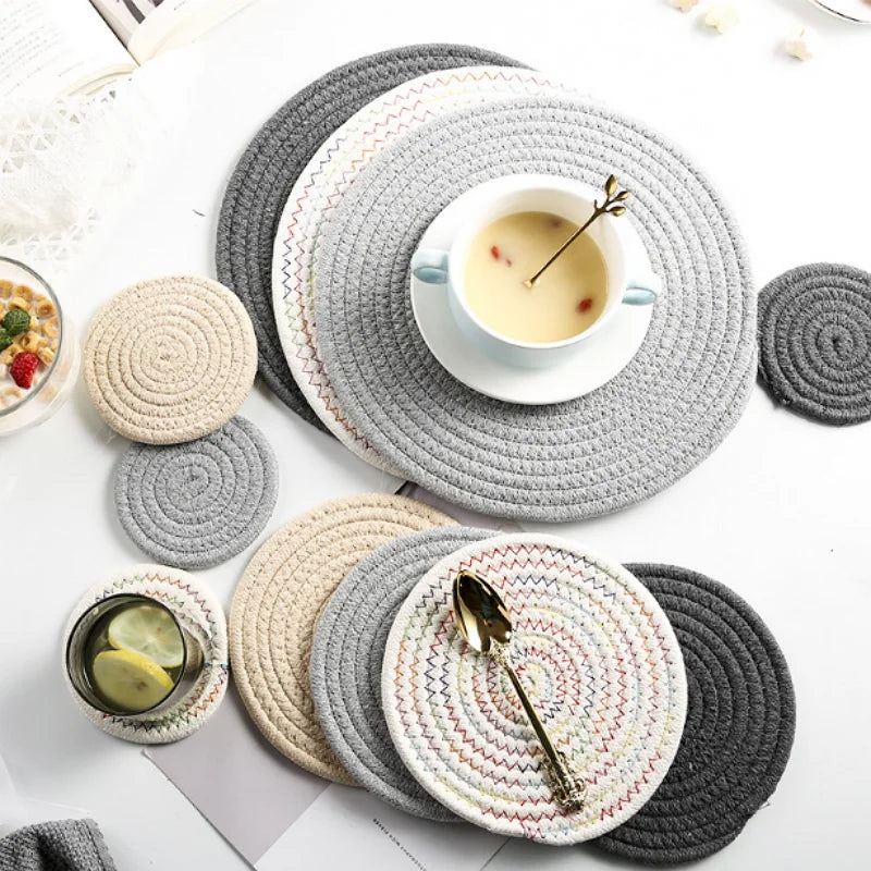 Home Decor Heat Resistant Dining Plate Pad Cotton Thread Woven Pot Cloth Placemat Coaster